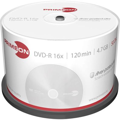 Primeon DVD-R Rohlinge 4,7 GB 120 Min 16x Silver Protect 50 Stück