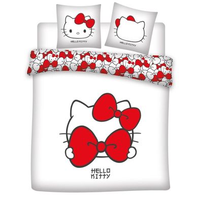 Hello Kitty Bettwäsche Set 240x220 cm + 2 Kissenbezüge 65x65 cm Polycoton