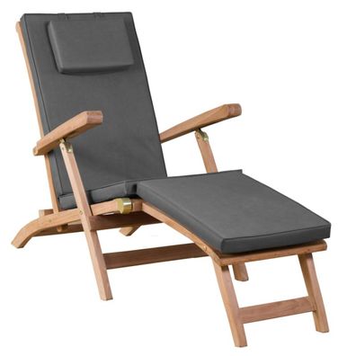 deVries WOODIE Deckchair Liegestuhl aus Teakholz inkl. Polster grau 60x170x93cm
