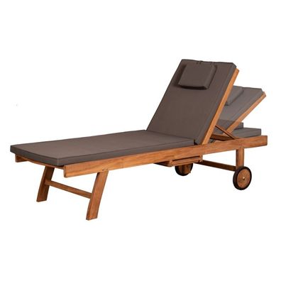 deVries Gartenliege "WOODIE" Lounger aus Teakholz inkl. Polster grau 65x205x40cm