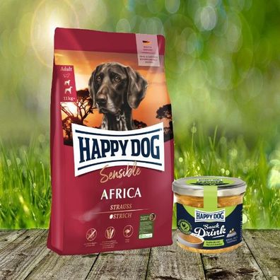 Happy Dog Supreme Sensible Africa 12,5kg + Snack Drink mit Hähnchenfleisch und Gemüse