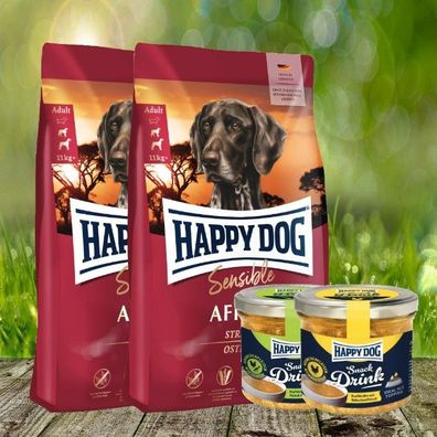 Happy Dog Supreme Sensible Africa 2 x 12,5 kg + 2 Happy Dog Snack Drinks