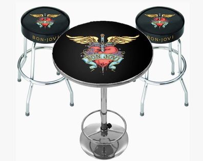 Bon Jovi Logo - Bar Set: 2 x Barhocker + 1 x Stehtisch