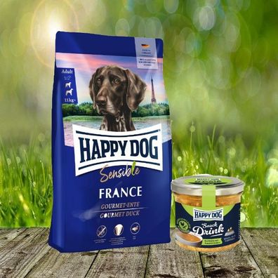 Happy Dog Sensible France 11 kg + Happy Dog Snack Drink mit Hähnchenfleisch/Gemüse