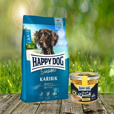 Happy Dog Sensible Karibik 11 kg + Happy Dog Snack Drink mit Hähnchenfleisch