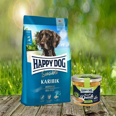 Happy Dog Sensible Karibik 11 kg + Happy Dog Snack Drink mit Hähnchenfleisch/Gemüse