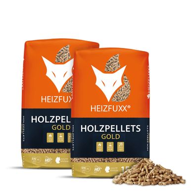 Heizfuxx Gold HD-Qualität ENplus A1 Holzpellets Nadelholz 15kg x 2 Sack 30kg