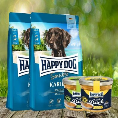 Happy Dog Sensible Karibik 2 x 11 kg + 2 Happy Dog Snack Drinks