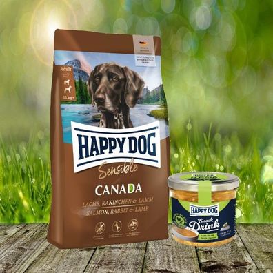 Happy Dog Sensible Canada 11 kg + Happy Dog Snack Drink mit Hähnchenfleisch/Gemüse