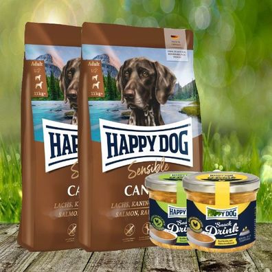 Happy Dog Sensible Canada 2 x 11 kg + 2 Happy Dog Snack Drinks