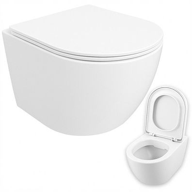 Weißes rimless-WC mit Duroplast-Sitz mit Soft-Close-Funktion und Wirbelspülung