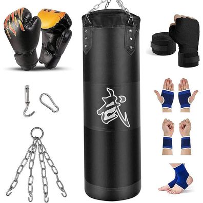 Schwerer Boxsack Set für Erwachsene Kinder Jugendliche MMA Kickboxen Schwarz