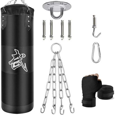 Boxsack Set Heavy Duty Punchingsäcke Ungefüllt Hängende Boxing Bag 80cm Schwarz