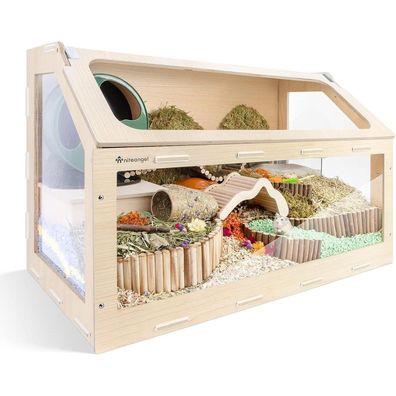 Niteangel Vista Hamsterkäfig mit schräger Öffnung - MDF Aspen Kleintierkäfig für