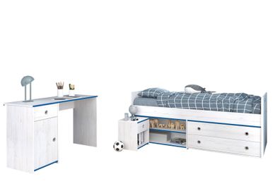 Kinderzimmer-Set 3-tlg. Parisot Smoozy 27a Holzdekor Kiefer Weiß/Blau