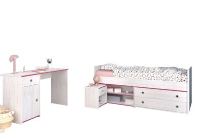 Kinderzimmer-Set 3-tlg. Parisot Smoozy 27b Holzdekor Kiefer Weiß/Pink