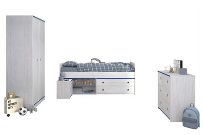 Kinderzimmer-Set 4-tlg. Parisot Smoozy 26a Holzdekor Kiefer Weiß/Blau
