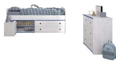 Kinderzimmer-Set 3-tlg. Parisot Smoozy 23a Holzdekor Kiefer Weiß/Blau