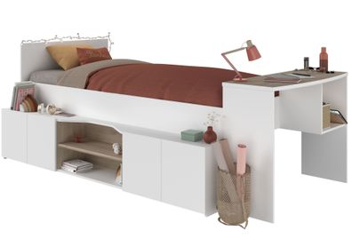 Hochbett Parisot Cleo 90x200 mit Schreibtisch Holznachbildung Weiß
