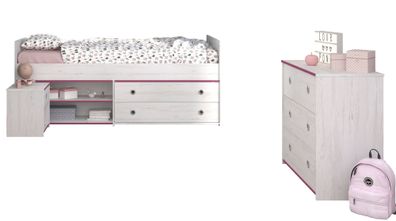 Kinderzimmer-Set 3-tlg. Parisot Smoozy 23b Holzdekor Kiefer Weiß/Pink