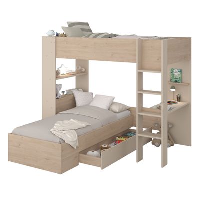 Etagenbett Parisot Oasis 1 mit Bettschublade 90x200 Holzdekor Eiche