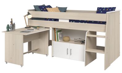 Hochbett Parisot Charly 4 90x200 Holznachbildung Akazie/Weiß