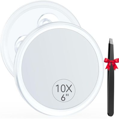 10X Vergrößerungsspiegel mit 3 Saugnäpfen, Kosmetikspiegel 15cm
