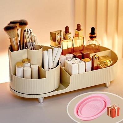 Make up Organizer 2-in-1 Drehbarer Kosmetik Aufbewahrung Schminktisch Bad Beige