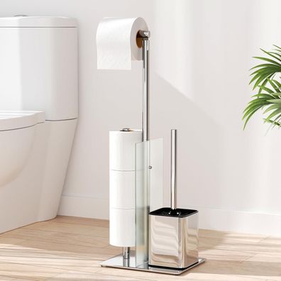 Toilettenpapierhalter stehend Edelstahl Garnitur WC Bürste Klopapierhalter