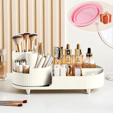 Make up Organizer 2-in-1 Drehbarer Schminktisch Aufbewahrung Beige