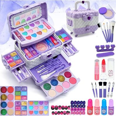 Kinder Schminkset Mädchen Make-up Koffer Spielzeug 4-12Jahre Purple Blue