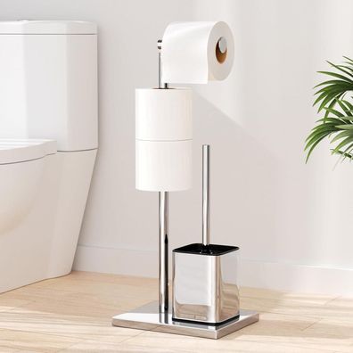 Toilettenpapierhalter stehend Edelstahl WC Bürste Klopapierhalter Silber