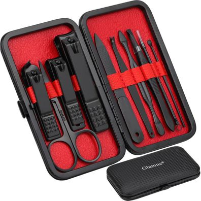 Glamne Maniküre-Set 10 in 1 mit Kunstledertasche Schwarz