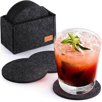 Filz Untersetzer rund dunkelgrau 12er Set Glasuntersetzer Drink Bar Tassen