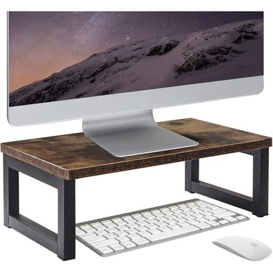 Monitorständer aus Vintage Holz für PC Laptop Notebook Büro Dunkelbraun