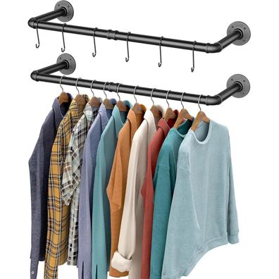 OROPY Industrieller Stil Wandmontage Kleiderständer 2er Set Schwarz