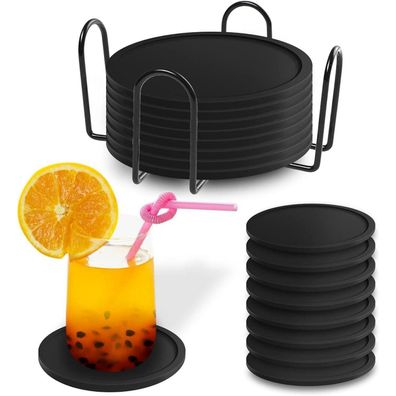 Untersetzer Gläser Set 8 Silikon Schwarz Getränke Bar Tassen Glas