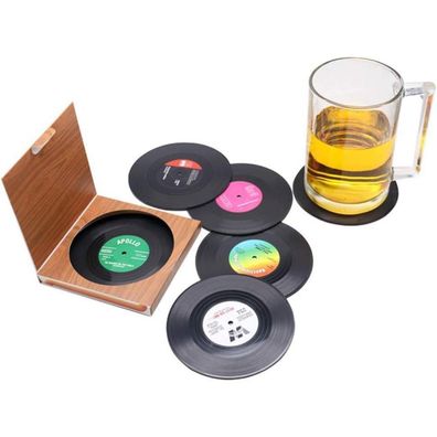 6 Vinyl LP Schallplatten Untersetzer Set Retro Stil Isolierte Matte