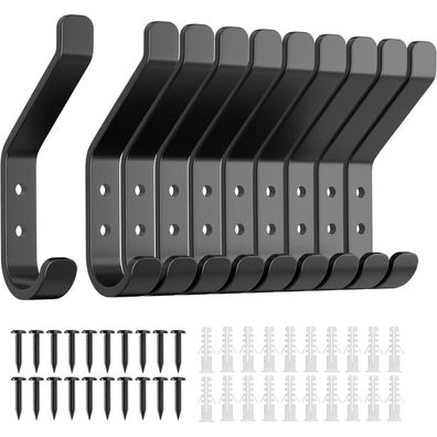 10-Stück Garderobenhaken zum Schrauben 10CM Schwarz Metall für Garderobe