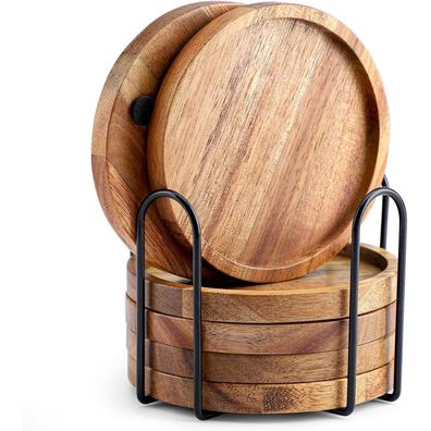 6er Set Untersetzer Holz Akazienhalter Glasuntersetzer Getränke Bar