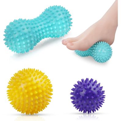 URAQT Faszienmassagebälle 3er Set Igelball Noppen Rücken Beine Füße Hände
