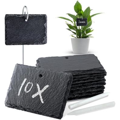Pflanzenschilder Schiefer 10er Set Kreidestift Pflanzenstecker Garten 10x7cm