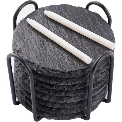 Schiefer Untersetzer 8er Set Glasuntersetzer rund Halter 10x10 cm Bierdeckel