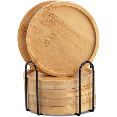 Bambus Untersetzer rund 6er Set Holz Glasuntersetzer Getränke Tassen Bar