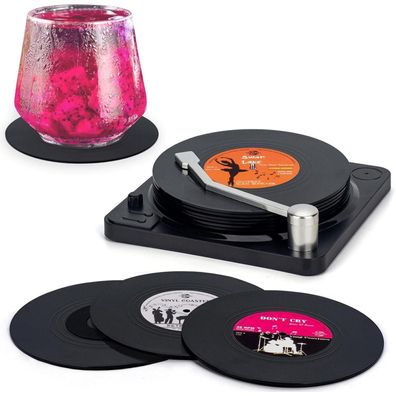 Valdivia Retro Vinyl Schallplatten Untersetzer 6er Set mit Geschenk Box
