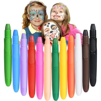 URAQT Schminkstifte Kit 12 Farben Waschbar Kinderschminke Gesichtsfarben Set