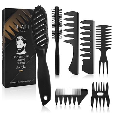 DUAIU Herren Styling Set Haarbürste Kamm 7 Stück Rundbürste Grobzinkig