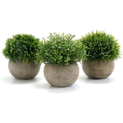 GoMaihe Künstliche Kunstpflanze 3er Set mit grauem Topf 9.5x13cm - Deko für