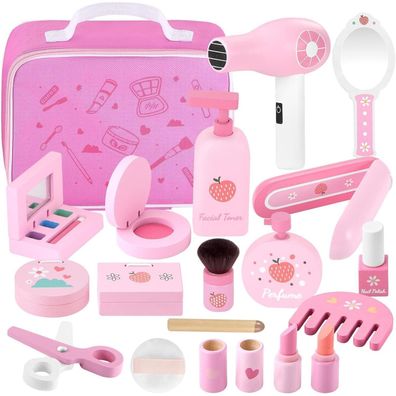 Holz Kinderschminke Set Mädchen 16-teilig Schminkkoffer Friseur Beauty Set