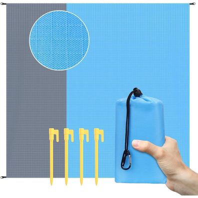 Yomisee Stranddecke 210x200cm Wasserdicht Sandabweisend Picknickmatte Blau